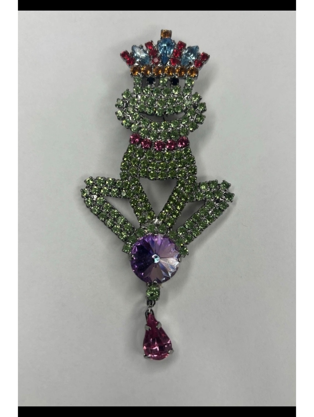 Rare Butler & Wilson Frog Prince Uranium Crystal Rivoli Large Statement Brooch